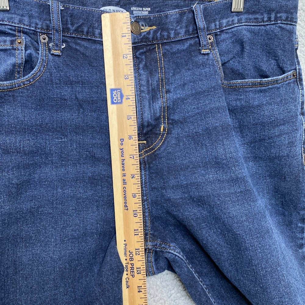 Old Navy Athletic Taper Jeans Men 39x32 Blue Denim Built In Tough Built In Flex - Picture 9 of 11